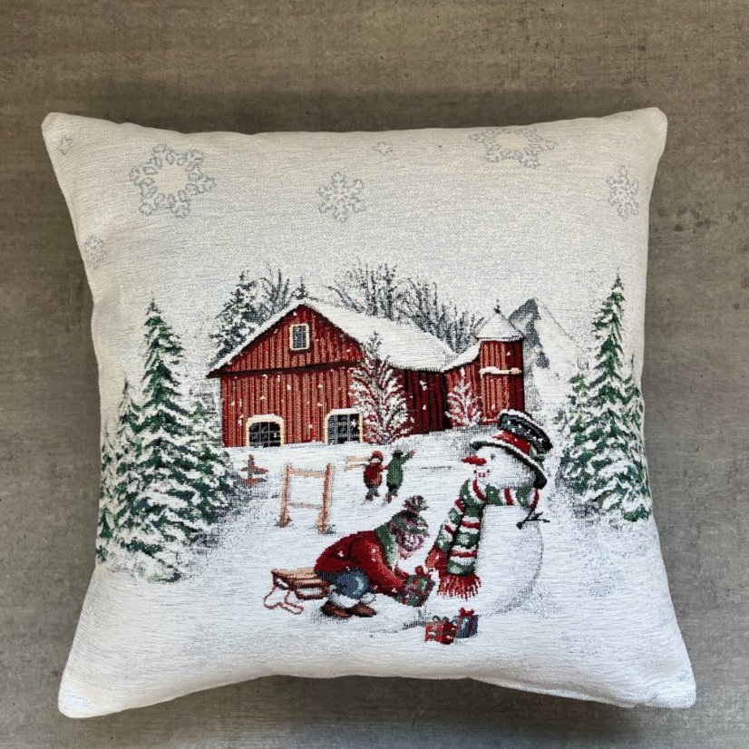 Gobelínový vánoční povlak na polštář s motivem Zimní prázdniny 45x45 cm