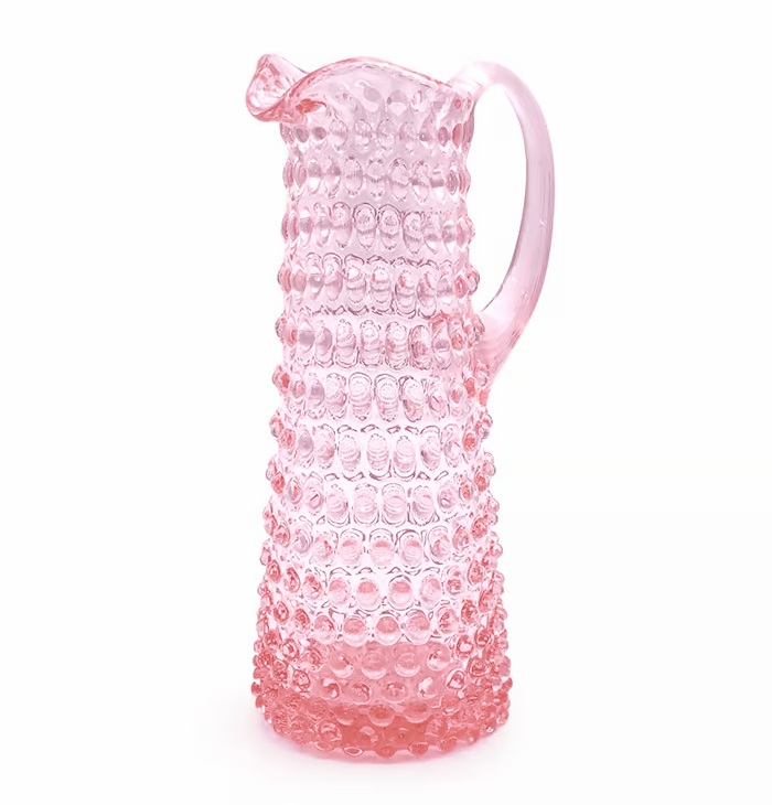 Ručně foukaný skleněný džbán Růžový 1,2 litry