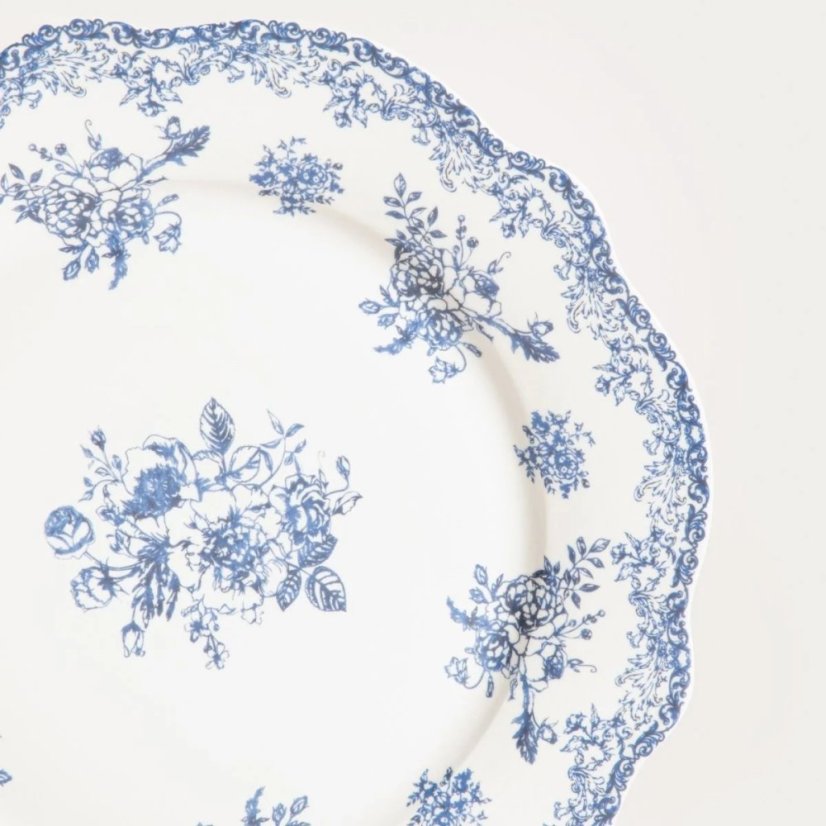Large shallow porcelain plate, Blue and White Flowers, 27 cm