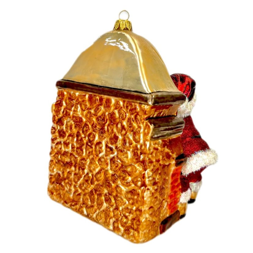 Sběratelská skleněná ozdoba na stromeček Santa u krbu