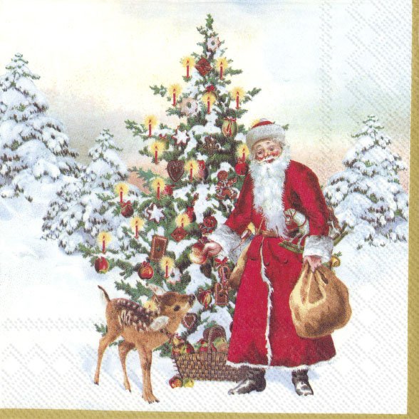 Christmas paper napkins Santa by the tree 20 pcs
