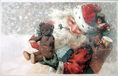 Christmas card Santa with gifts