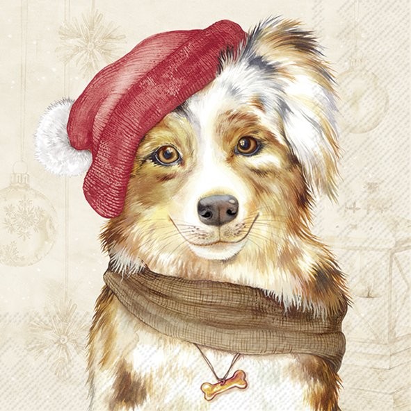 Christmas paper napkins Dog with hat 20 pcs