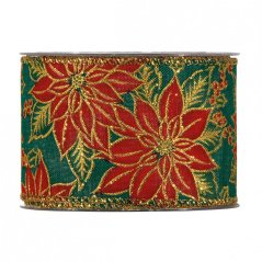 Wide Christmas fabric ribbon Red poinsettia 6,3 cm x 10 metres