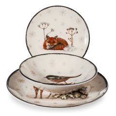 Stoneware Christmas dining set for 6 persons Forest animals 18 pcs