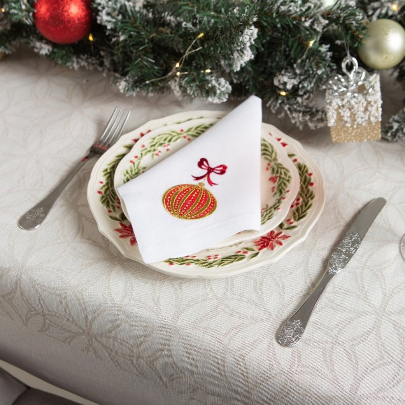 Sada lněných ubrousků Červené ozdoby 6 ks