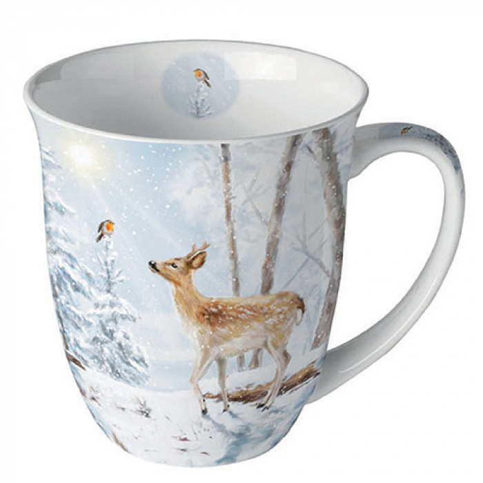Porcelánový vianočný hrnček Jeleň v lese 400 ml