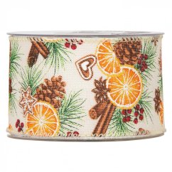 Wide Christmas fabric ribbon Christmas spices 6,3 cm x 10 meters