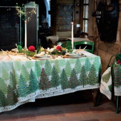 Linen Christmas tablecloth Fairy tale trees