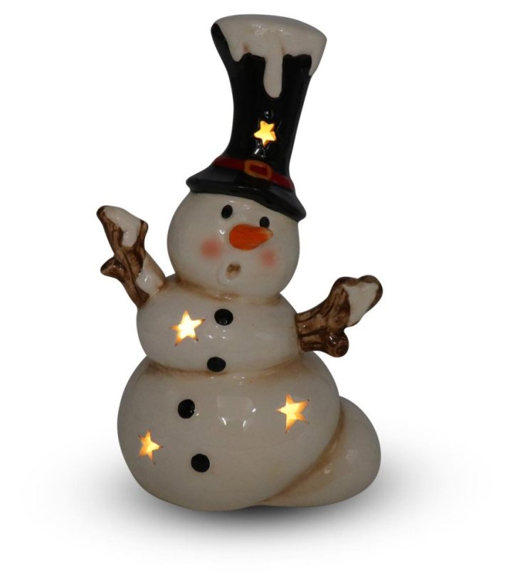 LED svícen Tající sněhulák 18 cm