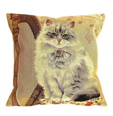 Gobelinowa poszewka na poduszkę Kot z harfą 45x45 cm
