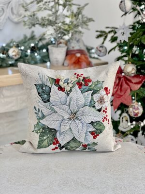Tapestry Christmas pillowcase with poinsettia motif white 45x45 cm