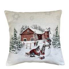 Gobelínový vánoční povlak na polštář s motivem Zimní prázdniny 45x45 cm