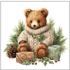 Christmas paper napkins Teddy Bear in sweater 20 pcs