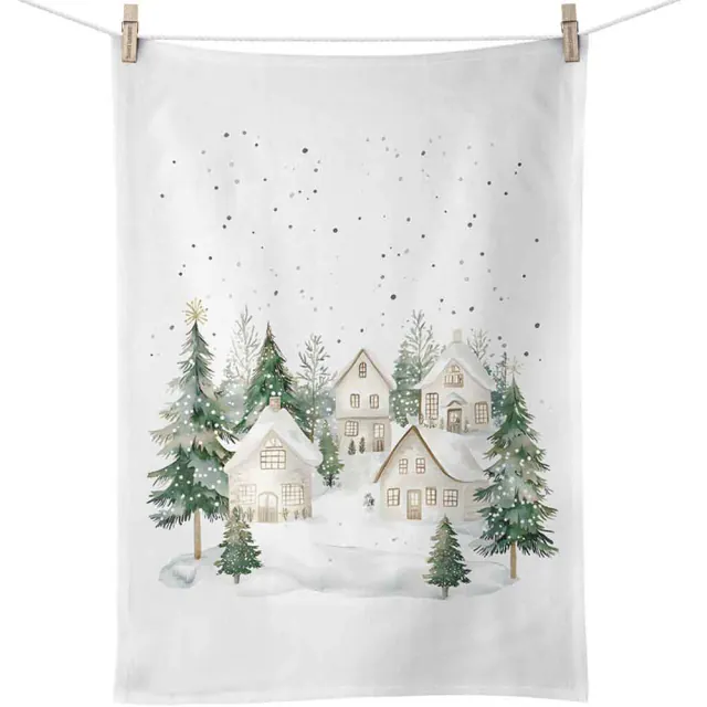 Christmas tea towel: Snow-covered houses, 50 x 70 cm