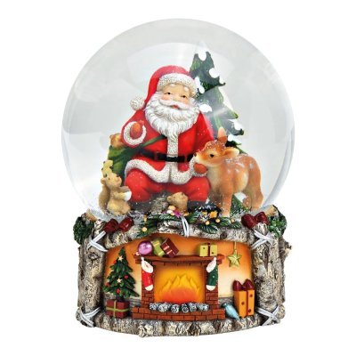 Schneeball mit Spieluhr Santa und Tieren 20 cm