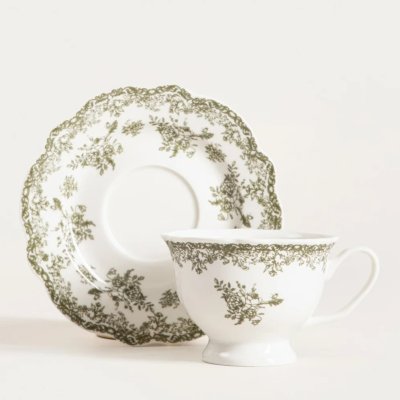 Porzellantasse mit Untertasse „Grüne Blüten“, 200 ml