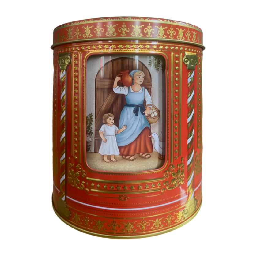 Plechová dóza s hrací skříňkou "V Betlémě"