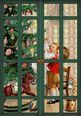 Postkarte Mini-Adventskalender Nostalgisches Fenster 16,5 x 11,5 cm