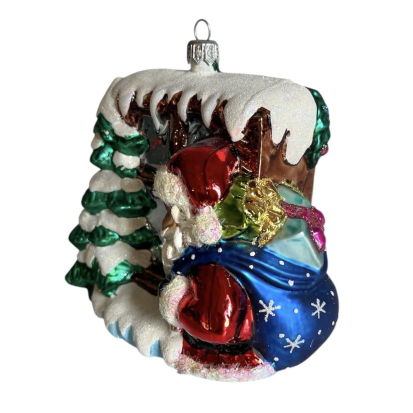 Sběratelská skleněná ozdoba na stromeček Santa u okna