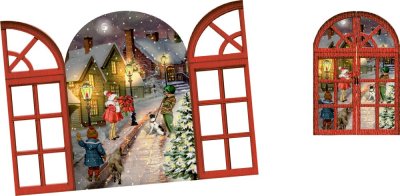 Postkarte Mini-Adventskalender Nostalgisches Fenster 16,5 x 11,5 cm