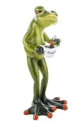 Soška Žaba s hrnkem kávy