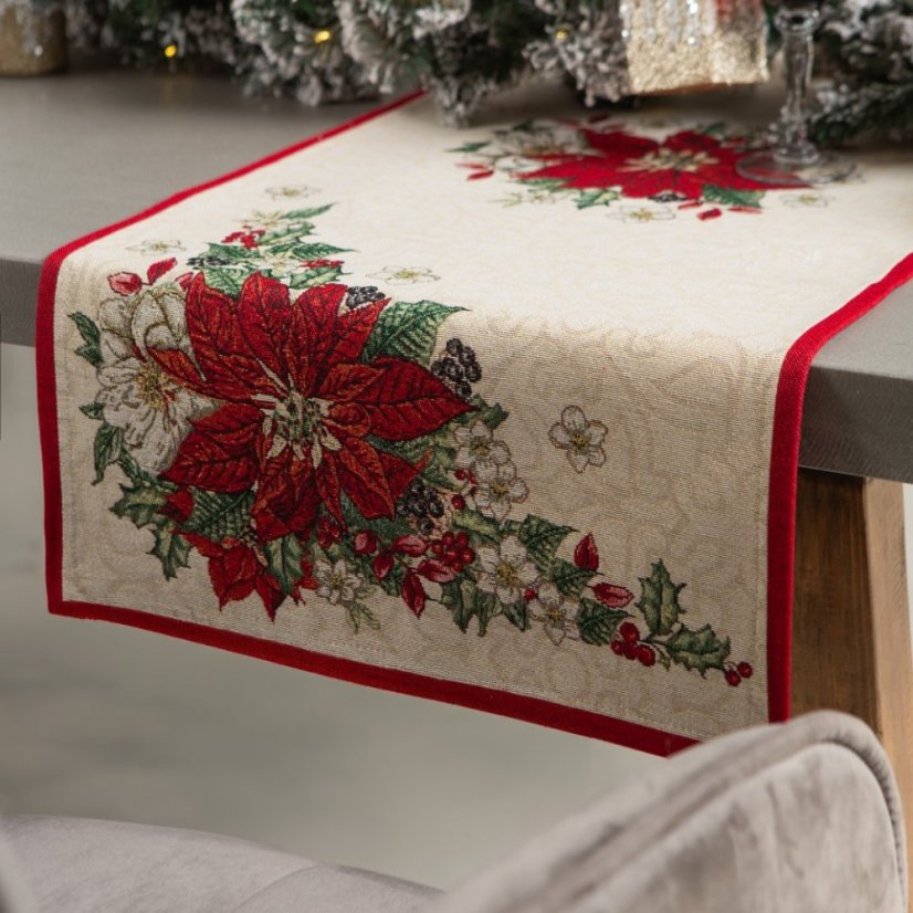 Vánoční běhoun s motivem Poinsettia 47x100 cm