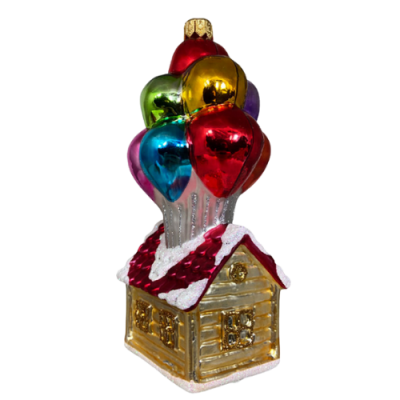 Collectible glass tree ornament House with balloons