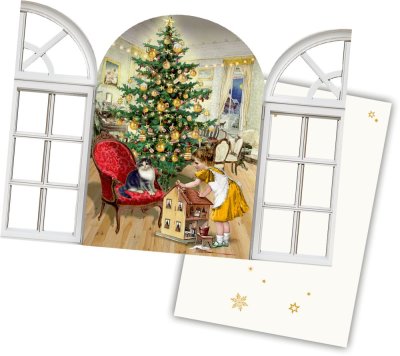 Postkarte Mini-Adventskalender Nostalgisches Fenster 16,5 x 11,5 cm