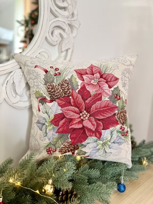 Tapestry Christmas pillowcase with poinsettia motif 45x45 cm