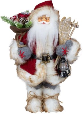 Vánoční dekorace Santa v červeném kabátku s lyžemi 30 cm
