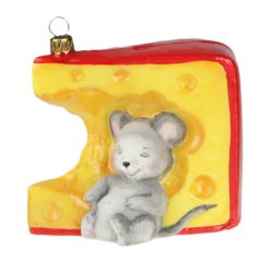 Sběratelská skleněná ozdoba na stromeček Myška a sýr