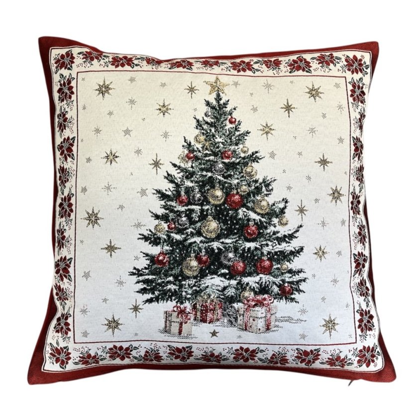 Žakárový vánoční povlak na polštář s motivem Vánoční stromek 50x50 cm