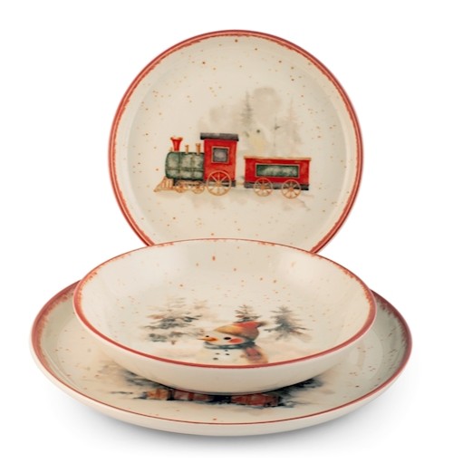 Kameninová vánoční jídelní sada pro 6 osob Vánoční vláček 18 ks