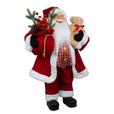 Vianočná dekorácia Santa s medvedíkom a vrecom 60 cm