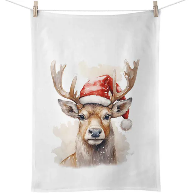 Christmas tea towel: Deer in a Christmas hat, 50x70 cm
