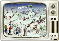 Pohlednicový miniaturní adventní kalendář Retro televize 8,5x6 cm