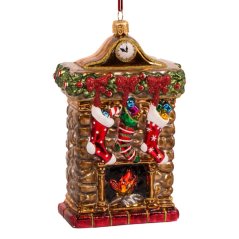 Collectible glass tree ornament Fireplace with socks