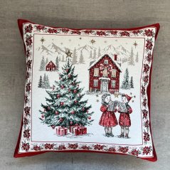 Žakárová vianočná obliečka na vankúš s motívom koledníkov 50x50 cm