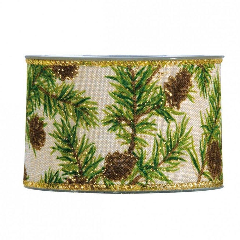 Wide Christmas fabric ribbon Cones 6,3 cm x 10 metres