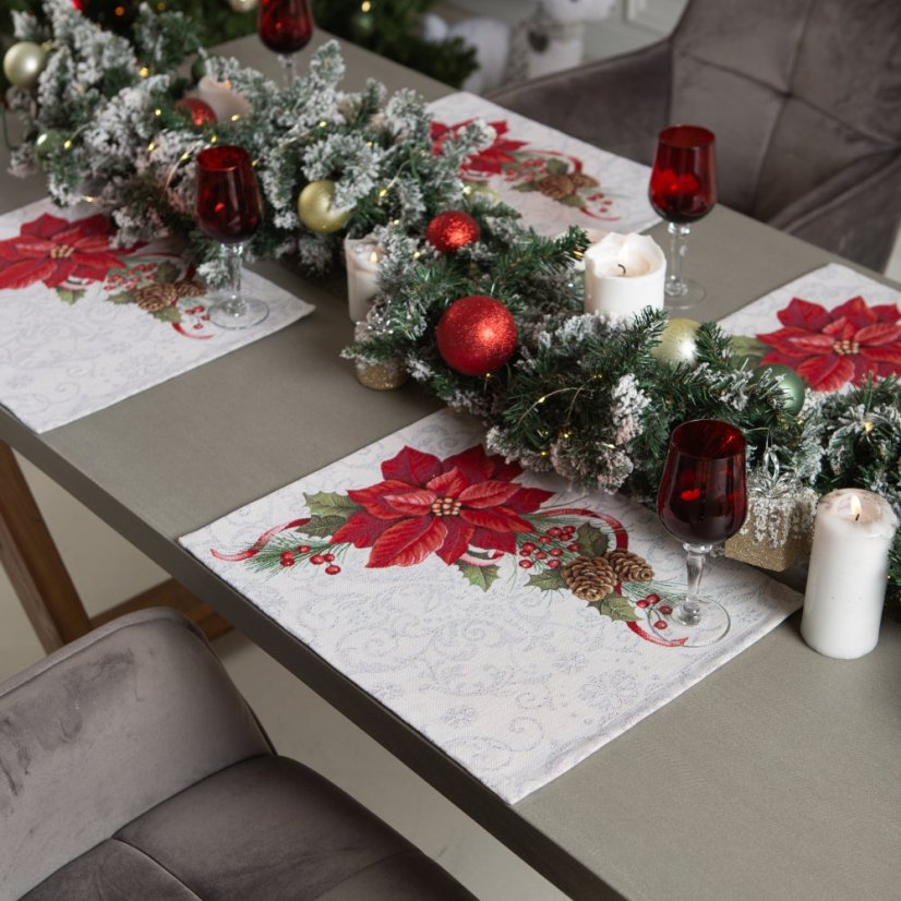 Tapestry Christmas tablecloth with poinsettia motif - matt 40x50 cm
