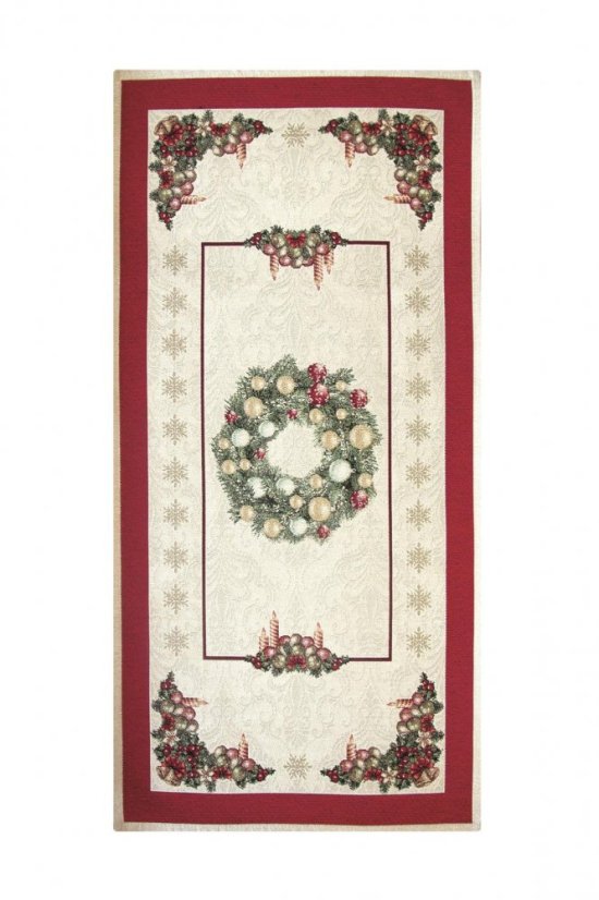 Gobelínový vánoční běhoun s motivem Ozdobený věnec 45x140 cm