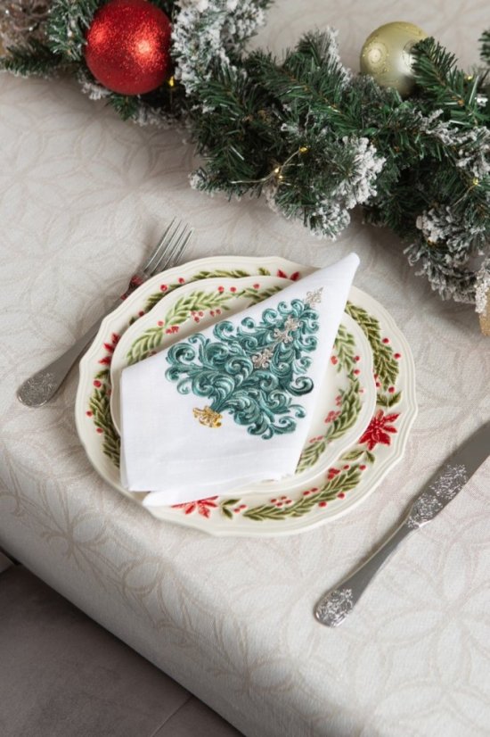 Sada lněných ubrousků Vánoční stromek 6 ks