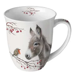 Porcelánový vianočný hrnček Oslík a robin 400 ml