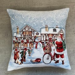 Gobelínový vánoční povlak na polštář s motivem Zasněžené město 45x45 cm