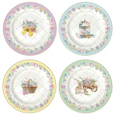 Sada 4 ks porcelánových dezertních talířů Jarní květy 19 cm