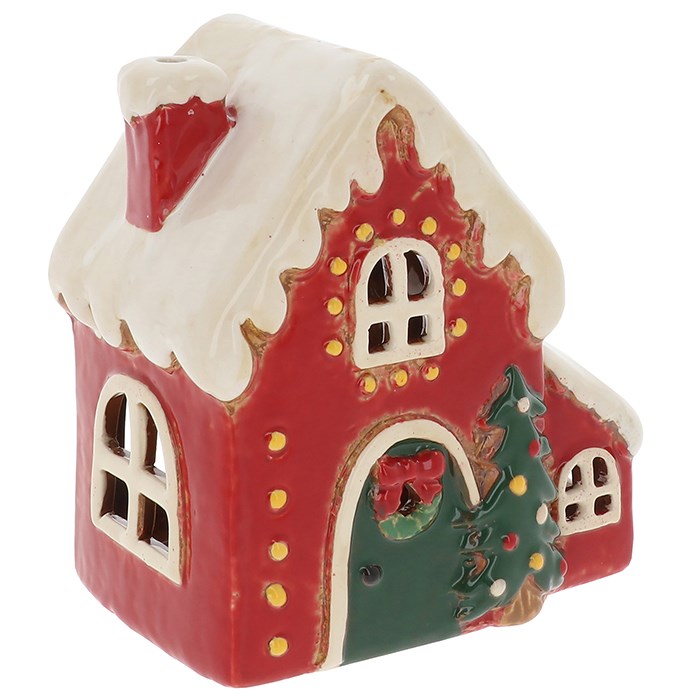 Ceramic candle holder Christmas House 13 cm