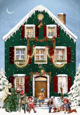 Postkarte Mini-Adventskalender Weihnachtshaus 11,5x16,5 cm